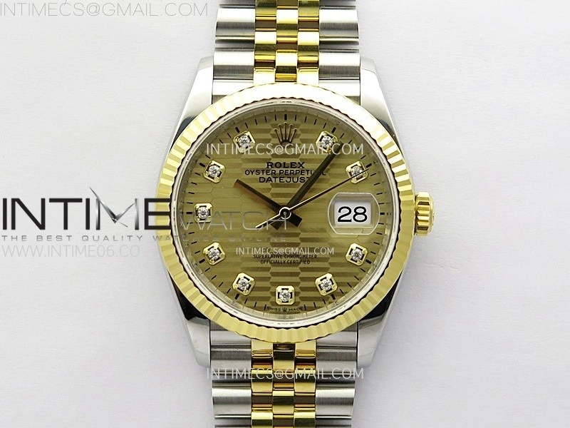 DateJust 36 SS 126233 904L SS YG VSF 1:1 Best Edition Gold Fluted Dial Diamonds Markers on Jubilee Bracelet VS3235