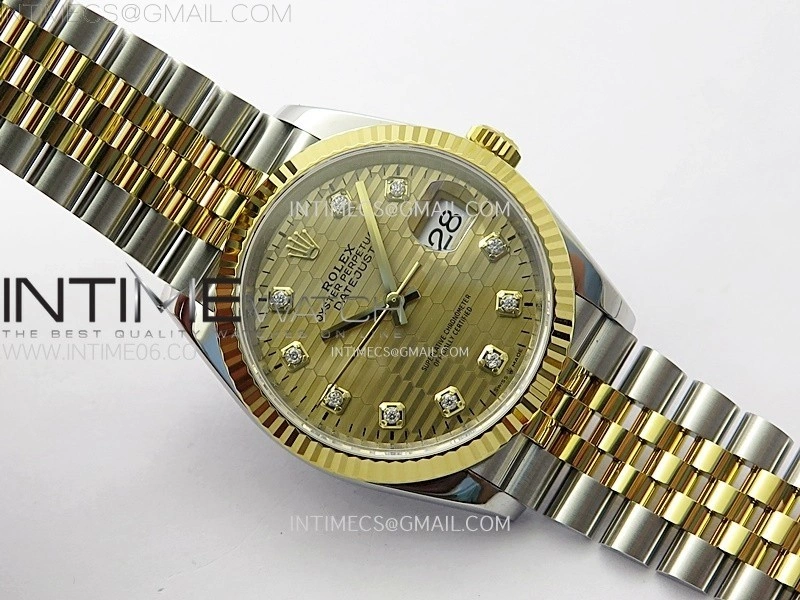 DateJust 36 SS 126233 904L SS YG VSF 1:1 Best Edition Gold Fluted Dial Diamonds Markers on Jubilee Bracelet VS3235