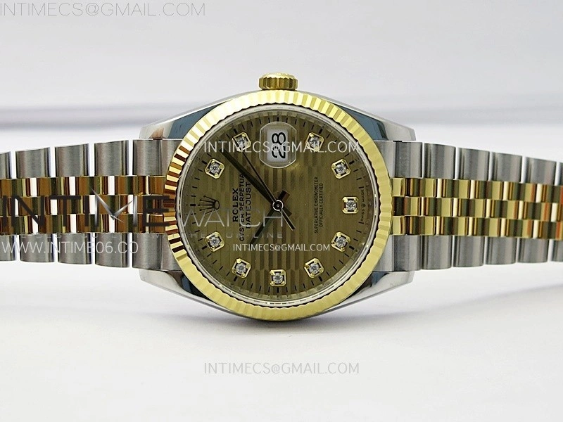 DateJust 36 SS 126233 904L SS YG VSF 1:1 Best Edition Gold Fluted Dial Diamonds Markers on Jubilee Bracelet VS3235