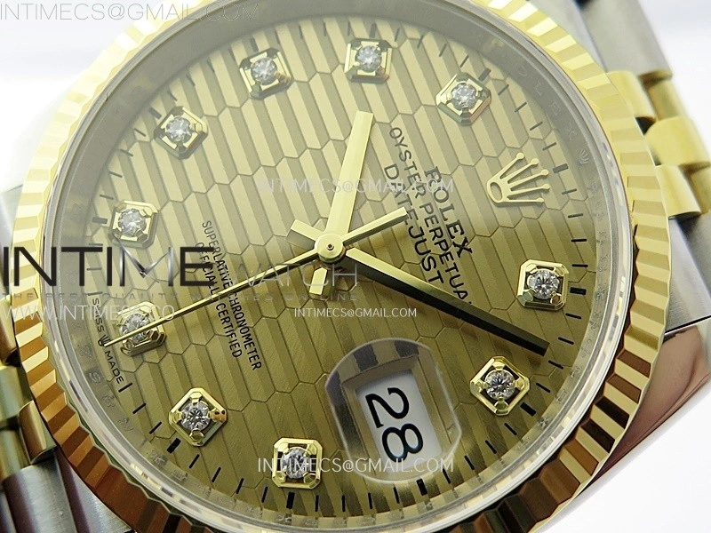 DateJust 36 SS 126233 904L SS YG VSF 1:1 Best Edition Gold Fluted Dial Diamonds Markers on Jubilee Bracelet VS3235