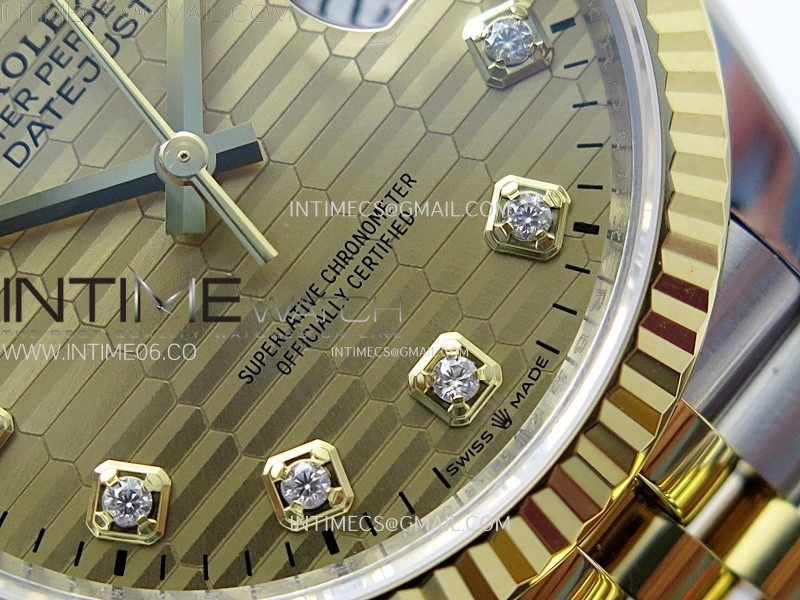 DateJust 36 SS 126233 904L SS YG VSF 1:1 Best Edition Gold Fluted Dial Diamonds Markers on Jubilee Bracelet VS3235