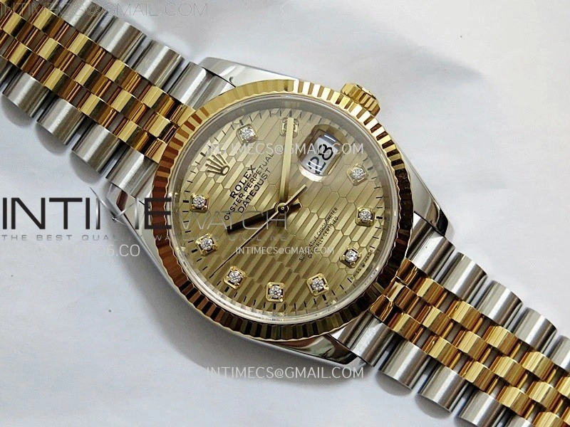DateJust 36 SS 126233 904L SS YG VSF 1:1 Best Edition Gold Fluted Dial Diamonds Markers on Jubilee Bracelet VS3235