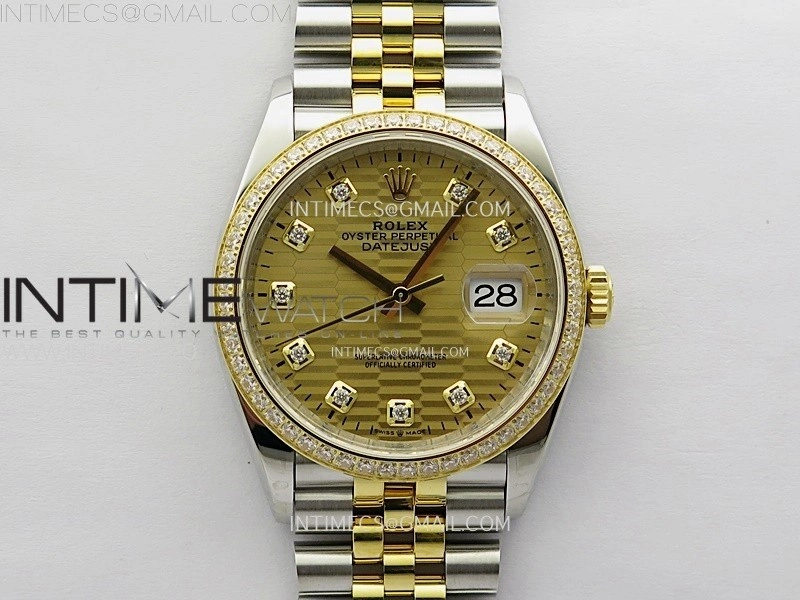 DateJust 36 126283 904L SS YG VSF 1:1 Best Edition Gold Fluted Dial Diamonds Markers on Jubilee Bracelet VS3235