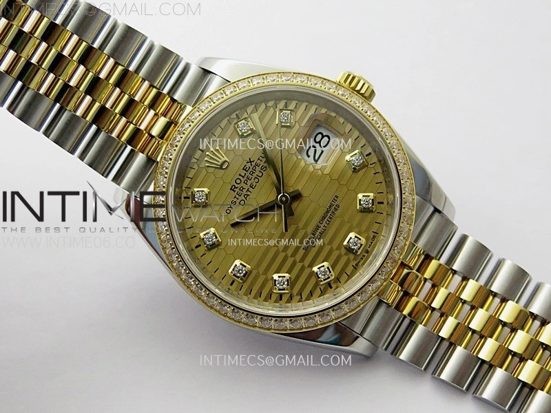 DateJust 36 126283 904L SS YG VSF 1:1 Best Edition Gold Fluted Dial Diamonds Markers on Jubilee Bracelet VS3235