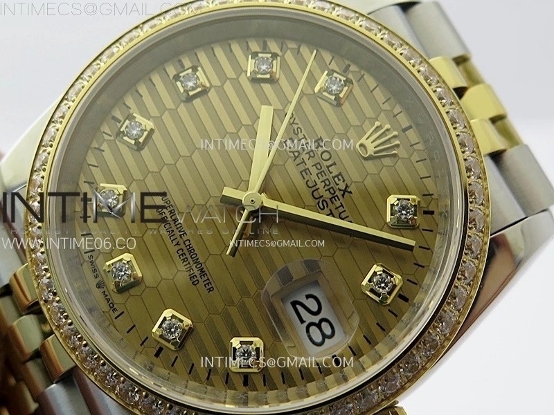 DateJust 36 126283 904L SS YG VSF 1:1 Best Edition Gold Fluted Dial Diamonds Markers on Jubilee Bracelet VS3235