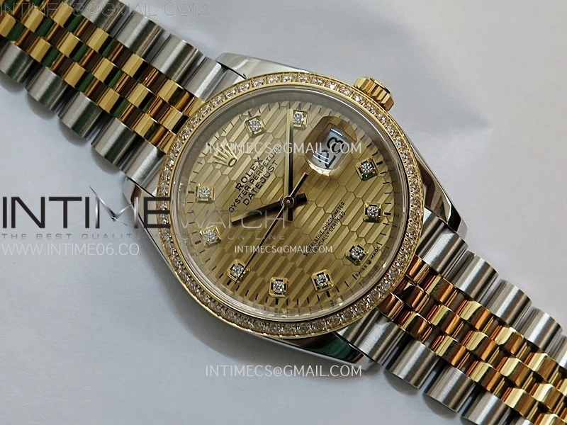 DateJust 36 126283 904L SS YG VSF 1:1 Best Edition Gold Fluted Dial Diamonds Markers on Jubilee Bracelet VS3235