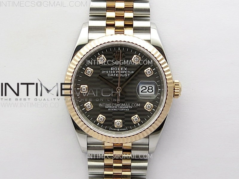 DateJust 36 SS 126231 904L SS RG VSF 1:1 Best Edition Gray Fluted Dial Diamonds Markers on Jubilee Bracelet VS3235