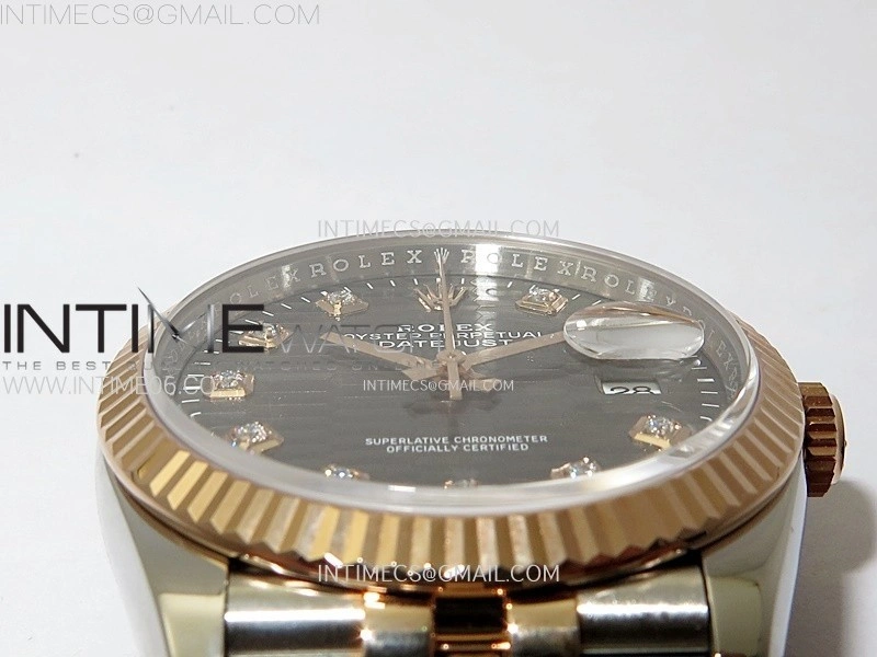 DateJust 36 SS 126231 904L SS RG VSF 1:1 Best Edition Gray Fluted Dial Diamonds Markers on Jubilee Bracelet VS3235
