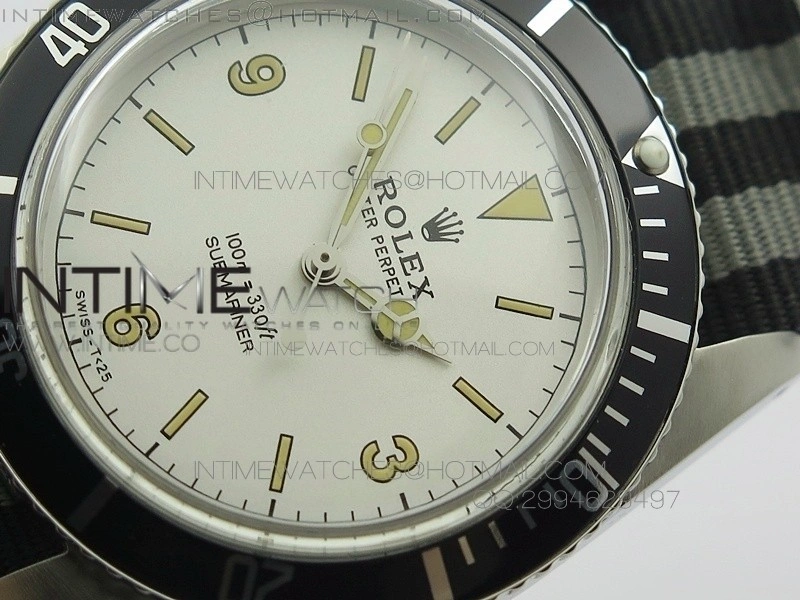 Vintage 1680 Submariner No Date SS White On White Nylon Strap A2836