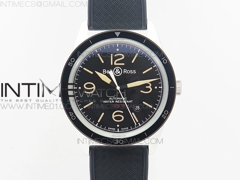 Vintage BR123 SS Black Dial on Black Rubber Strap MIYOTA 9015