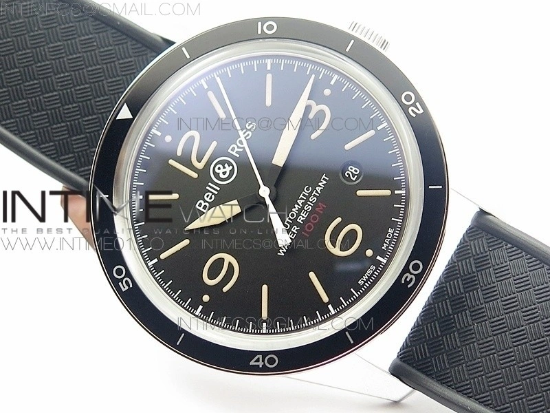 Vintage BR123 SS Black Dial on Black Rubber Strap MIYOTA 9015