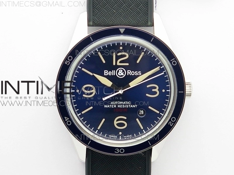 Vintage BR123 SS Blue Dial Blue Bezel on Black Rubber Strap MIYOTA 9015
