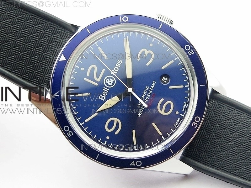 Vintage BR123 SS Blue Dial Blue Bezel on Black Rubber Strap MIYOTA 9015