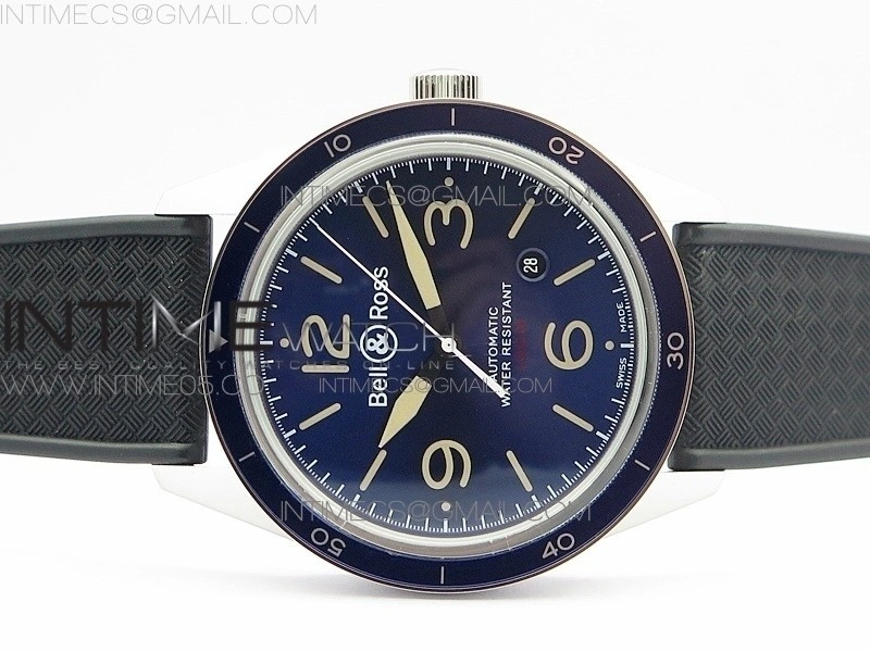 Vintage BR123 SS Blue Dial Blue Bezel on Black Rubber Strap MIYOTA 9015