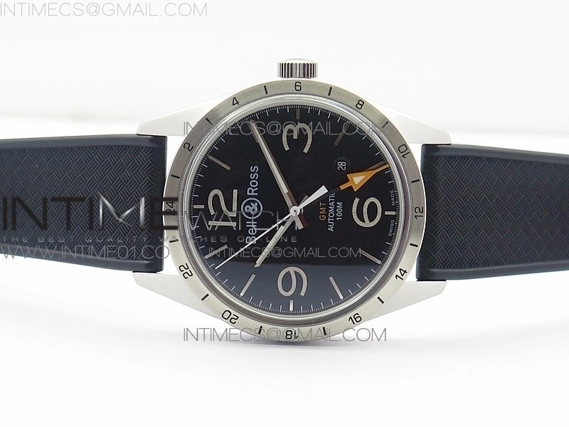 Vintage BR123 SS GMT Black Dial on Black Rubber Strap A2836