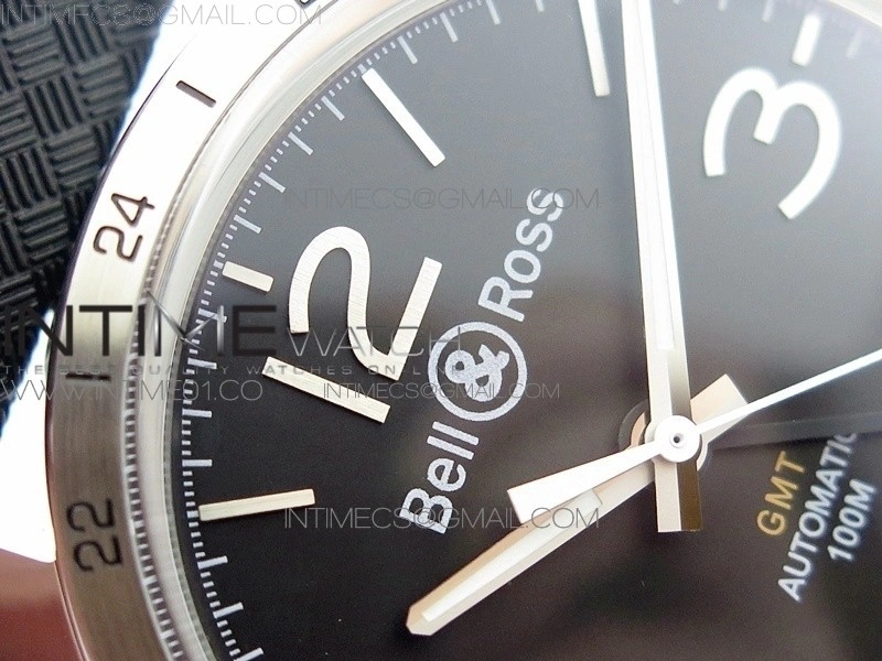 Vintage BR123 SS GMT Black Dial on Black Rubber Strap A2836