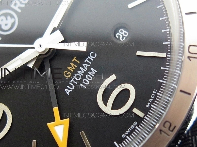 Vintage BR123 SS GMT Black Dial on Black Rubber Strap A2836