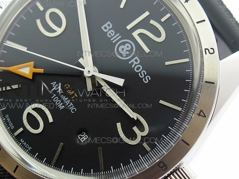 Vintage BR123 SS GMT Black Dial on Black Rubber Strap A2836
