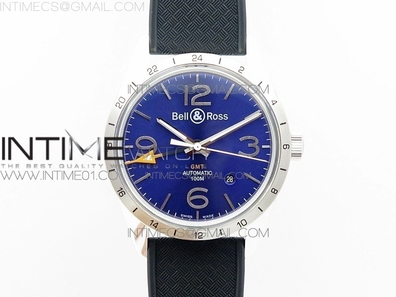 Vintage BR123 SS GMT Blue Dial on Black Rubber Strap A2836
