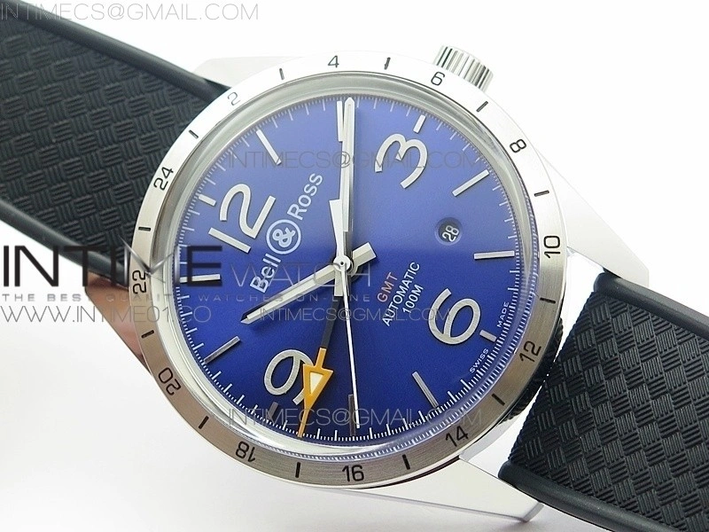 Vintage BR123 SS GMT Blue Dial on Black Rubber Strap A2836