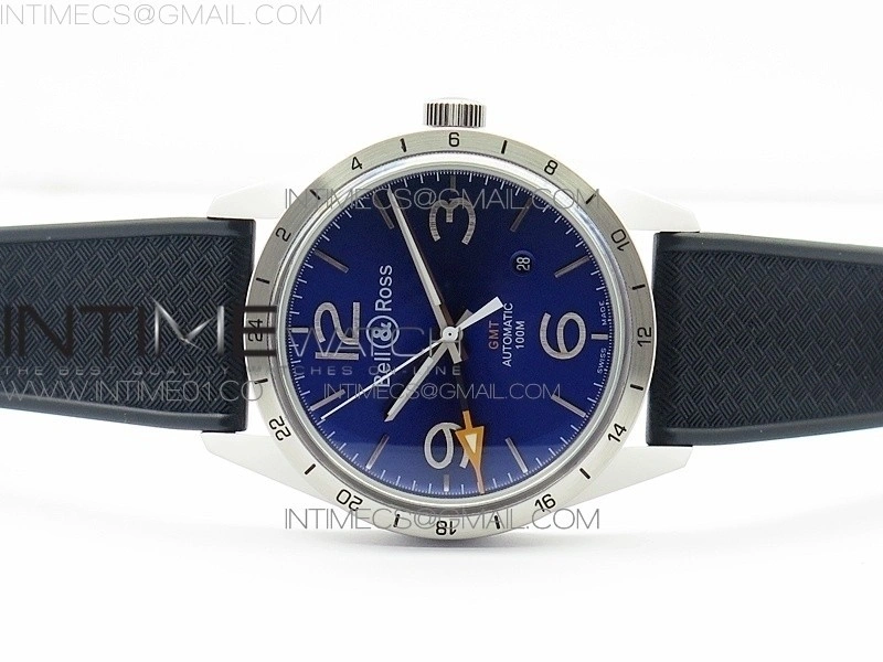 Vintage BR123 SS GMT Blue Dial on Black Rubber Strap A2836