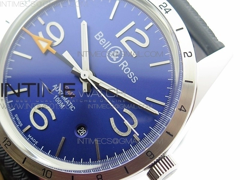 Vintage BR123 SS GMT Blue Dial on Black Rubber Strap A2836