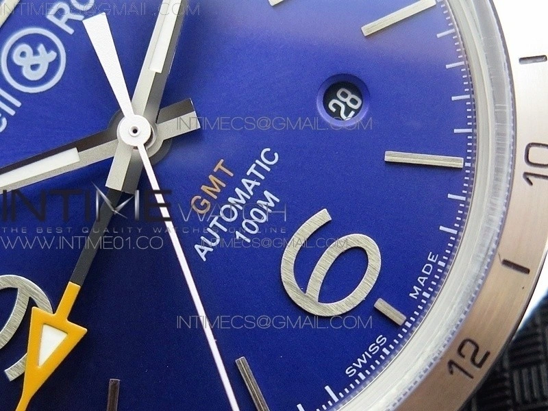 Vintage BR123 SS GMT Blue Dial on Black Rubber Strap A2836