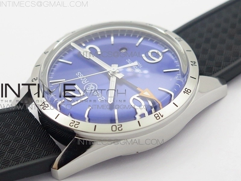 Vintage BR123 SS GMT Blue Dial on Black Rubber Strap A2836