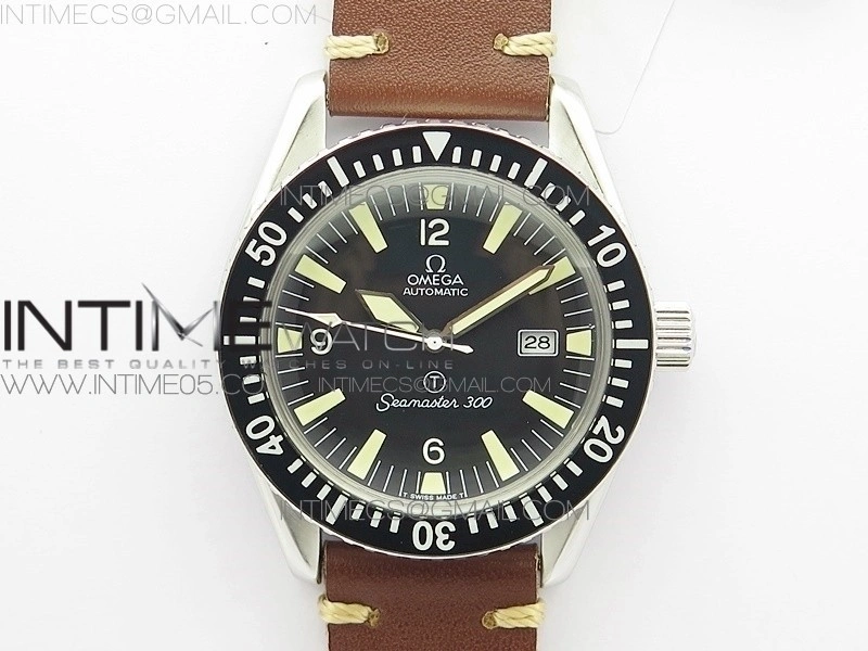 Vintage Seamaster 300 Date T SS B12 Black Dial On Brown Leather Strap A-2836
