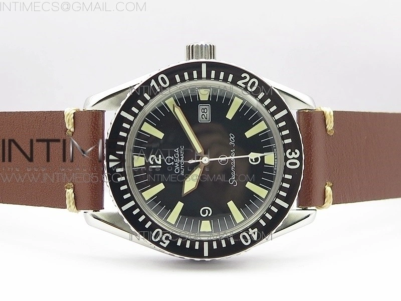 Vintage Seamaster 300 Date T SS B12 Black Dial On Brown Leather Strap A-2836