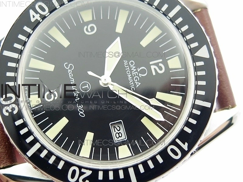 Vintage Seamaster 300 Date T SS B12 Black Dial On Brown Leather Strap A-2836