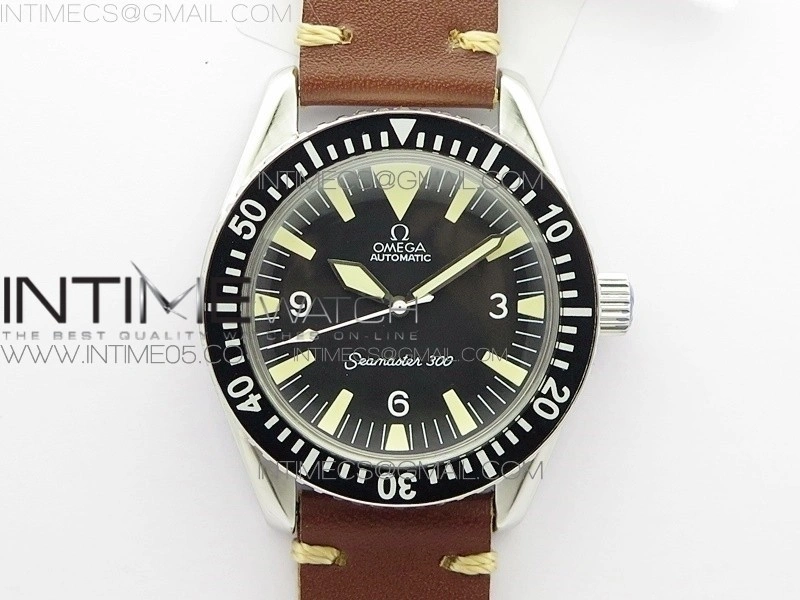 Vintage Seamaster 300 No Date SS B12 Black Dial On Brown Leather Strap A-2836