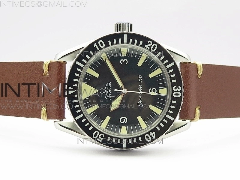 Vintage Seamaster 300 No Date SS B12 Black Dial On Brown Leather Strap A-2836