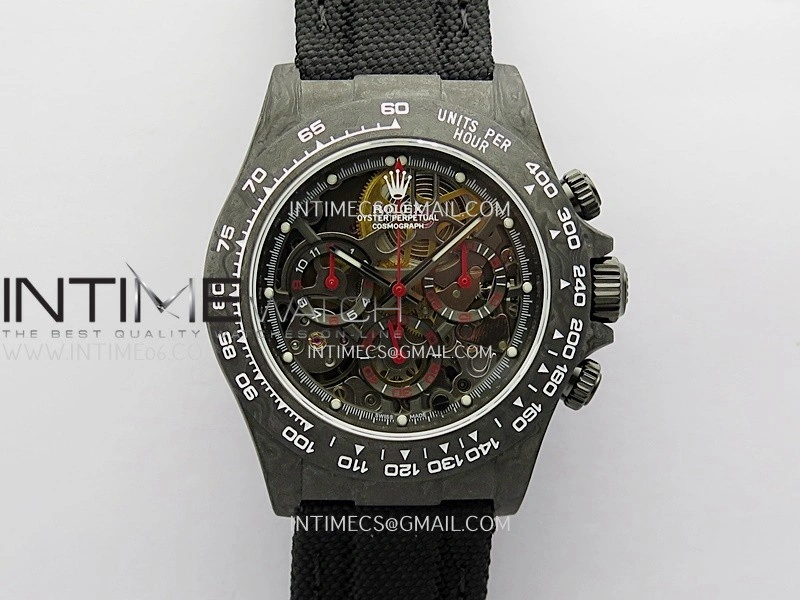 Daytona DIW Carbon Red Handset GETF Best Edition Skeleton Dial On Black Nylon Strap SA4130