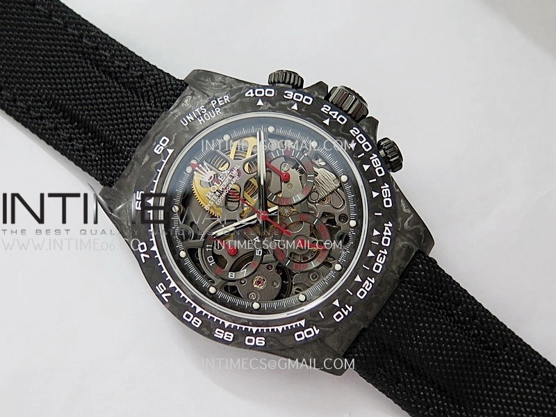 Daytona DIW Carbon Red Handset GETF Best Edition Skeleton Dial On Black Nylon Strap SA4130