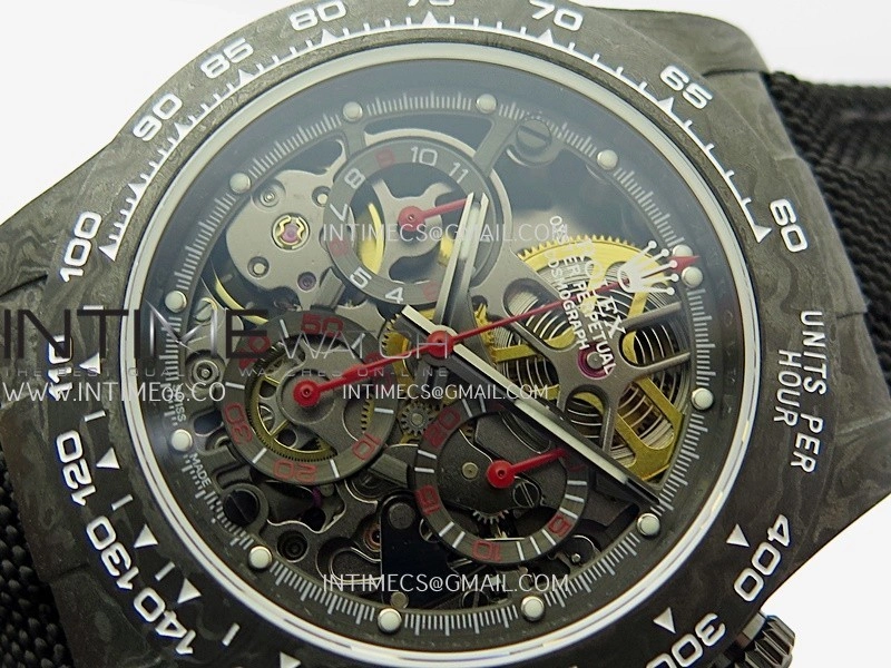 Daytona DIW Carbon Red Handset GETF Best Edition Skeleton Dial On Black Nylon Strap SA4130