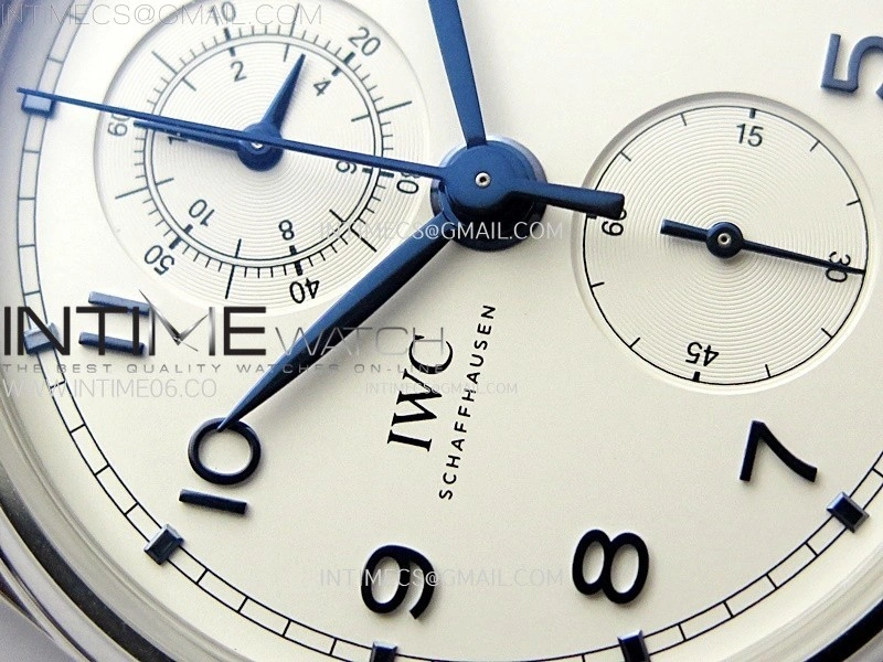 Portugieser Chrono Classic 42 IW390406 AZF 1:1 Best Edition White Dial Blue Markers on Black Leather Strap A7750