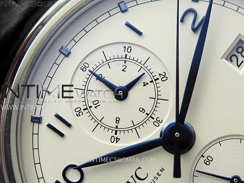 Portugieser Chrono Classic 42 IW390406 AZF 1:1 Best Edition White Dial Blue Markers on Black Leather Strap A7750