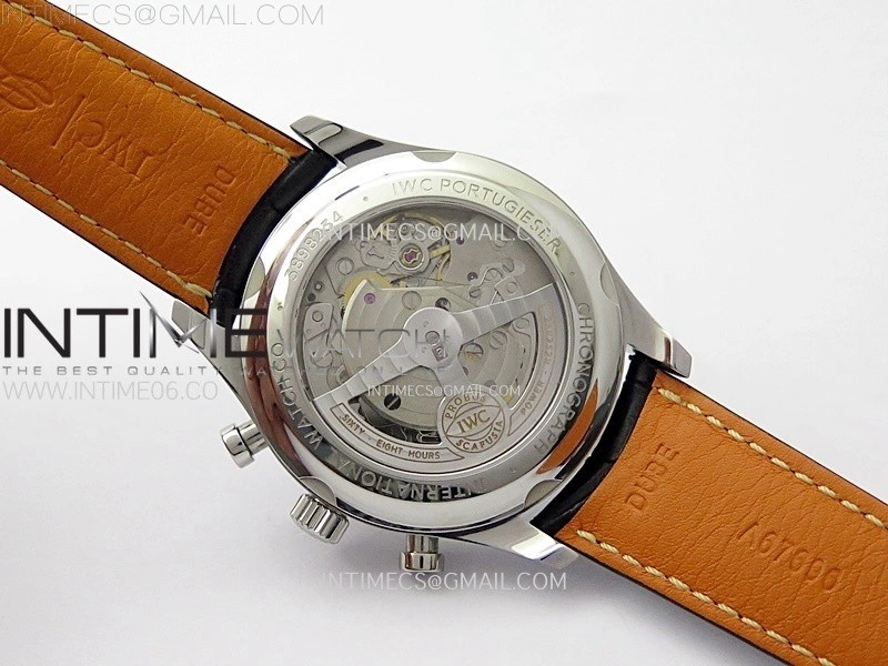 Portugieser Chrono Classic 42 IW390406 AZF 1:1 Best Edition White Dial Blue Markers on Black Leather Strap A7750