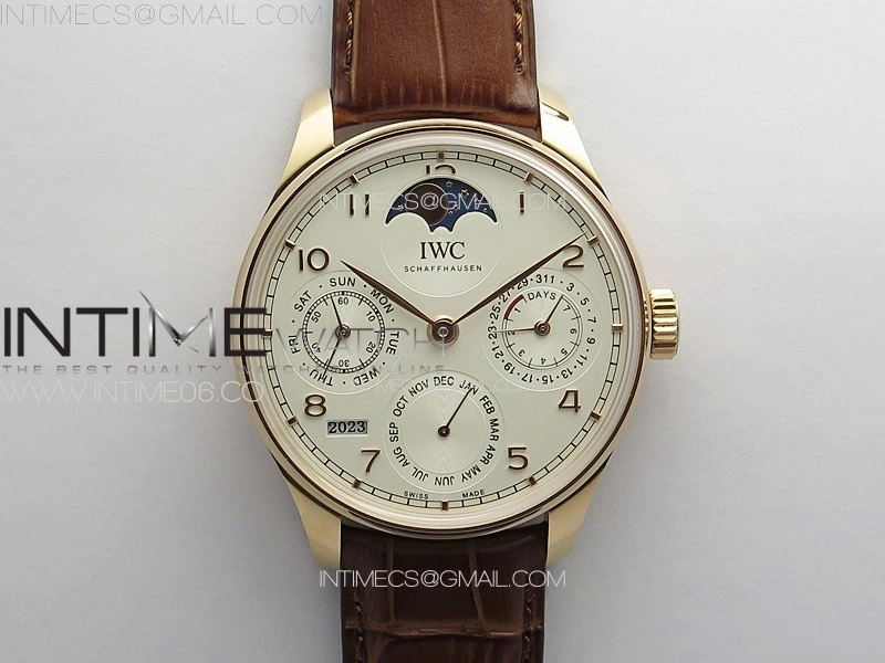 Portuguese IW503302 Real PR RG APSF 1:1 Best Edition White Dial On Brown Leather Strap A52610