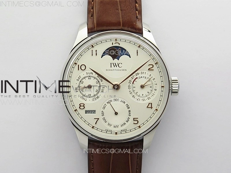 Portuguese IW503307 Real PR SS APSF 1:1 Best Edition White Dial On Brown Leather Strap A52610