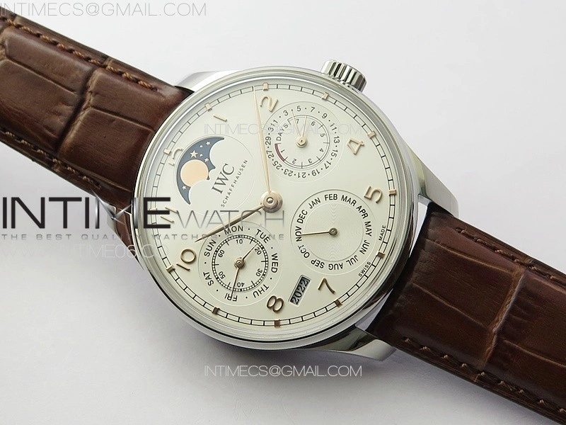 Portuguese IW503307 Real PR SS APSF 1:1 Best Edition White Dial On Brown Leather Strap A52610
