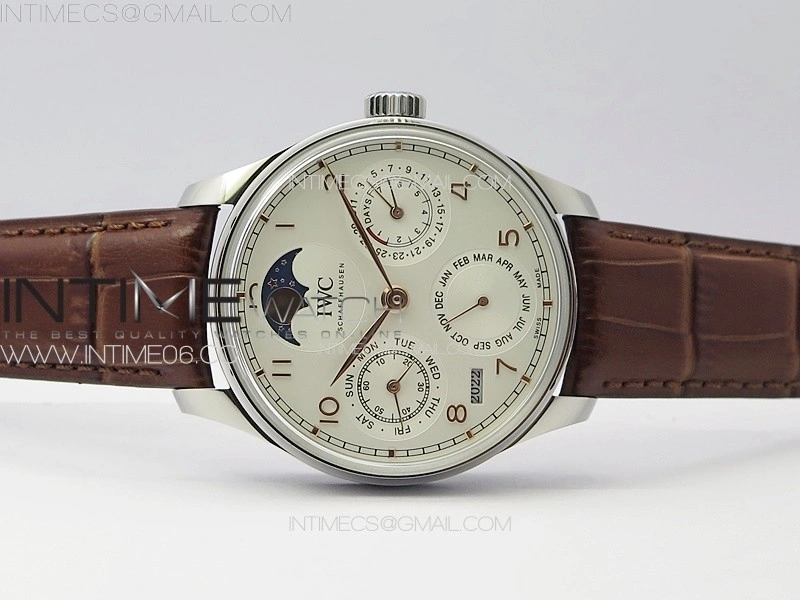Portuguese IW503307 Real PR SS APSF 1:1 Best Edition White Dial On Brown Leather Strap A52610