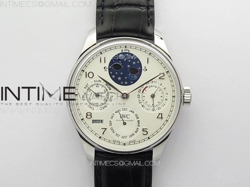 Portuguese IW503406 Real PR SS APSF 1:1 Best Edition White Dial On Black Leather Strap A52610