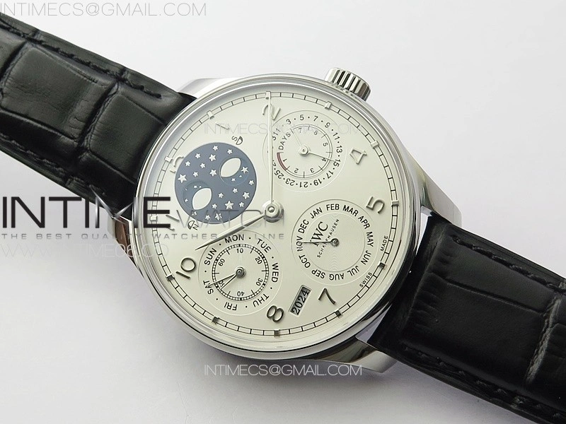 Portuguese IW503406 Real PR SS APSF 1:1 Best Edition White Dial On Black Leather Strap A52610