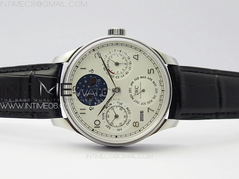 Portuguese IW503406 Real PR SS APSF 1:1 Best Edition White Dial On Black Leather Strap A52610