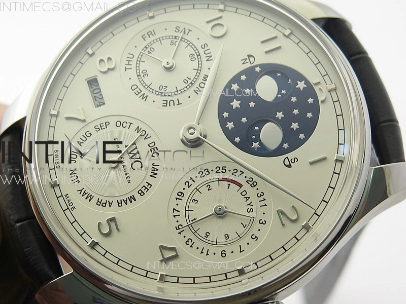 Portuguese IW503406 Real PR SS APSF 1:1 Best Edition White Dial On Black Leather Strap A52610