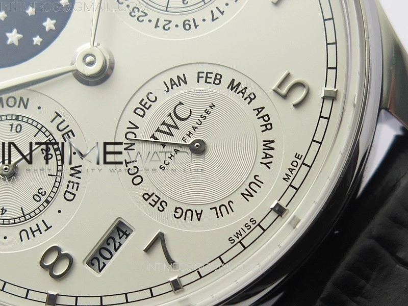 Portuguese IW503406 Real PR SS APSF 1:1 Best Edition White Dial On Black Leather Strap A52610
