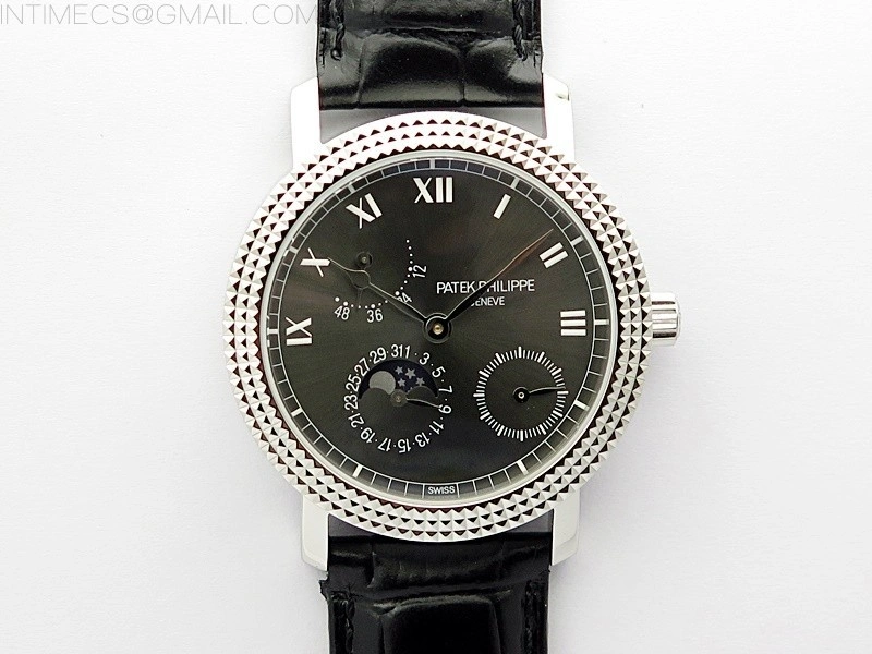 Calatrava 5057 Cortina Watch 50th Anniversary SS 3EF Best Edition Gray Dial on Black Leather Strap A240