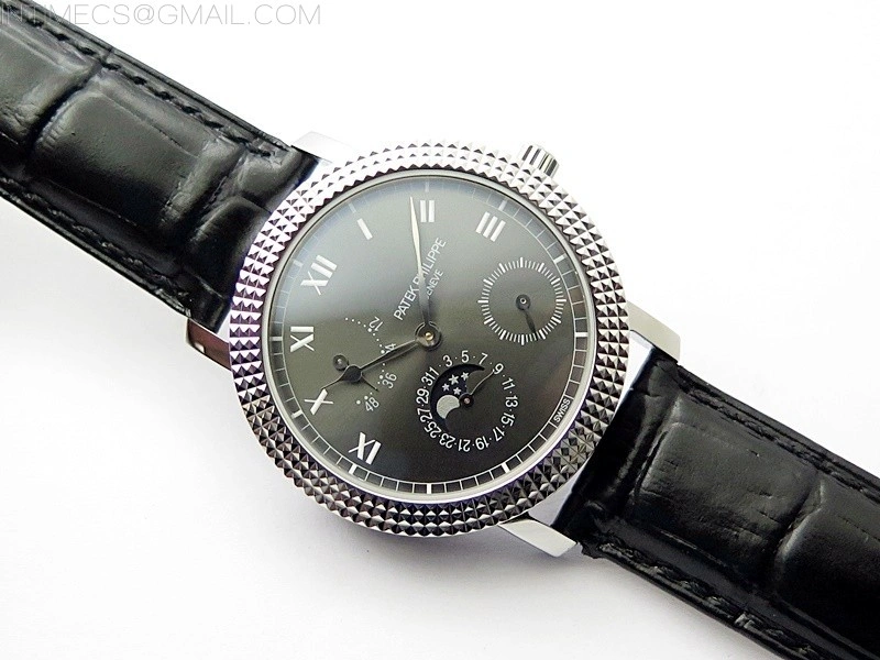 Calatrava 5057 Cortina Watch 50th Anniversary SS 3EF Best Edition Gray Dial on Black Leather Strap A240